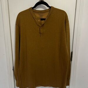 L.L.Bean Mustard Thermal Henley Shirt XL Tall Waffle Knit Outdoor Casual